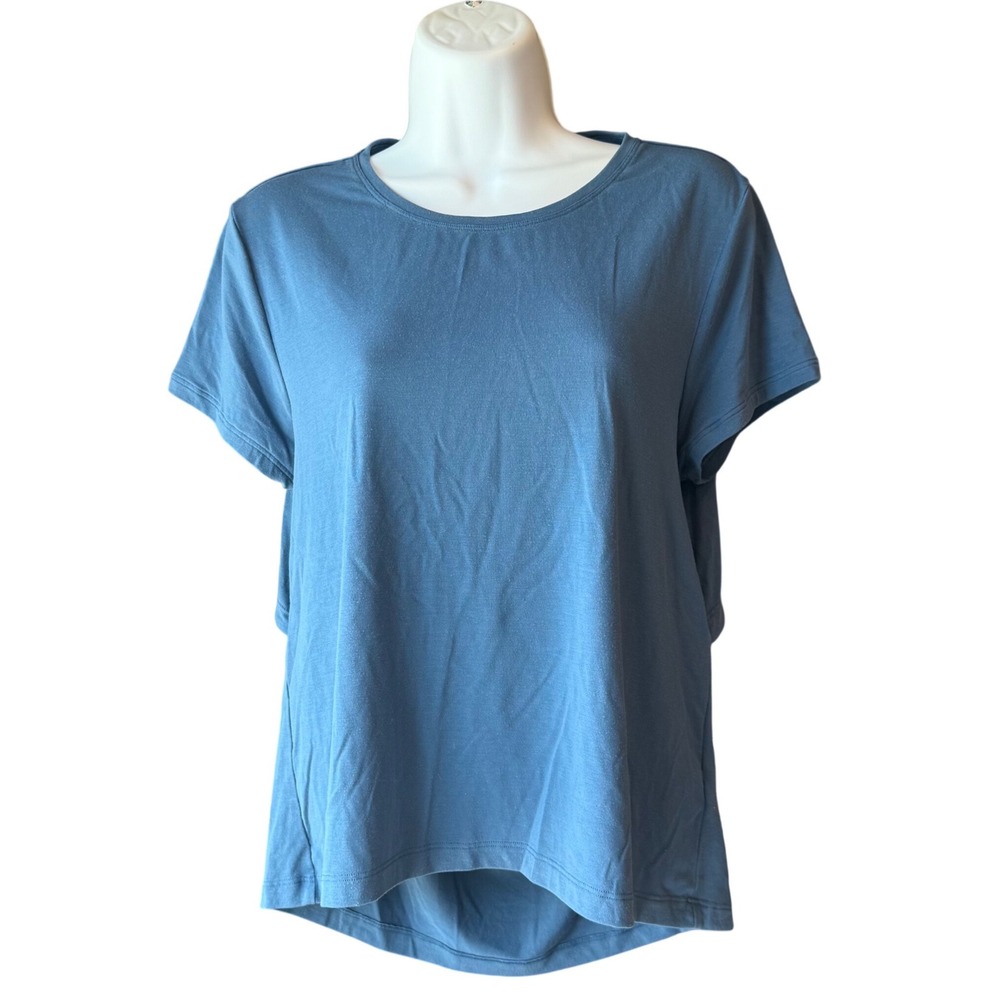 Athleta Blue Open Back Yoga Top Modal Blend Short Sleeve Shirt Size Medium